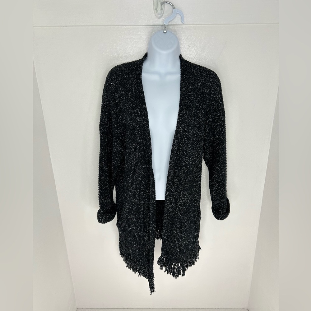 Madewell Black Memento Fringe Cardigan Size Small Cozycore‎ Office Normcore - Picture 2 of 10